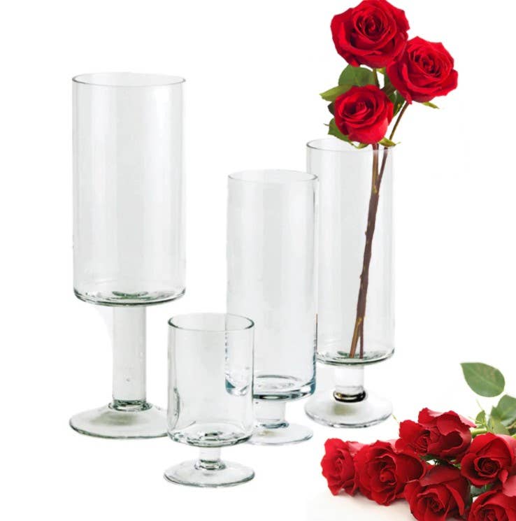 Clair Vase en verre linéaire avec tige, transparent (8,9 cm en haut, H-25,4 cm) en vente sur Faire2