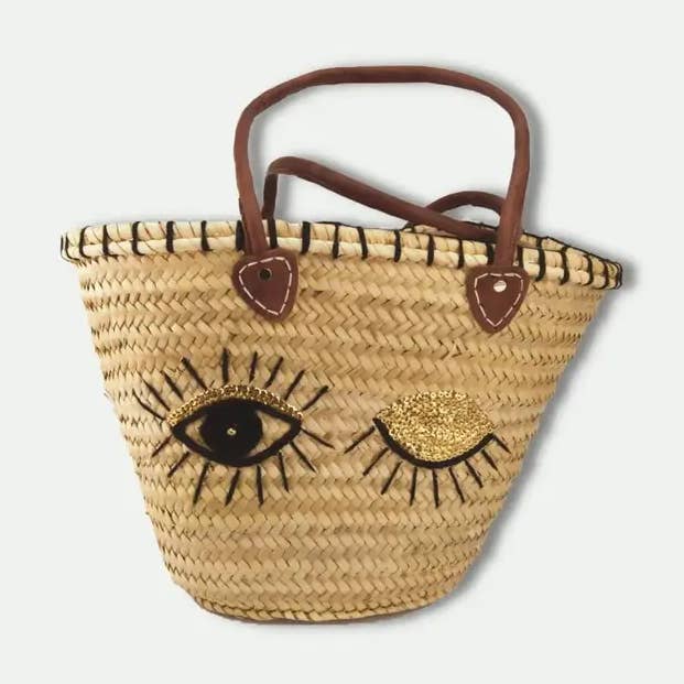 Bolso de playa WINK de paja con asas de piel para venta al por mayor de Terracotta Design LTD