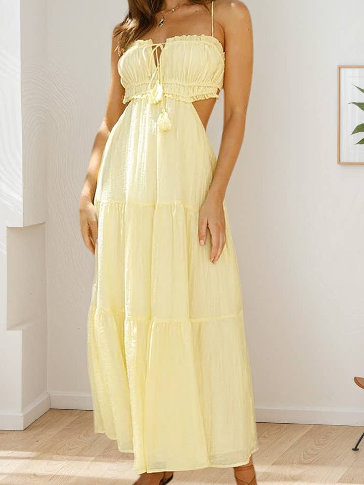 Ulivary – wholesale Klänning - Dam – Ulivary midi-klänning med utskuren fyrkantig urringning och tunna axelband0