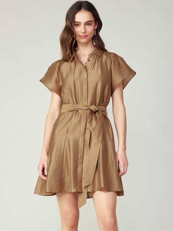 Latte Button-Down Mini Shirts Dress for wholesale on Faire