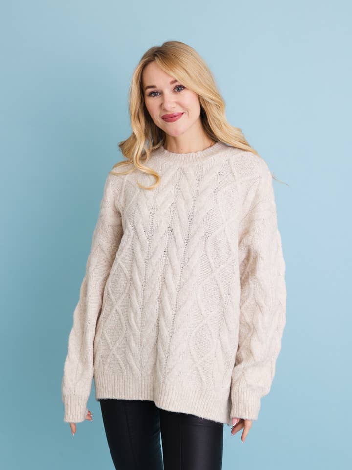 Classic Soft Cable Knit Pullover Sweater for wholesale by Leto Accessories