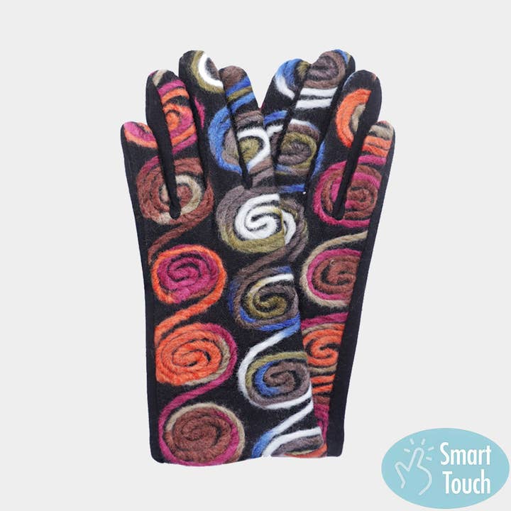 Swirl Yarn Embroidered Smart Touch Gloves for wholesale by Sensibling Corp.
