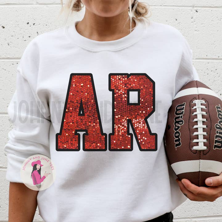 Arkansas Faux Sequin Gameday Sweatshirt, WPS, Fayetteville for wholesale by Johnny and June Tees