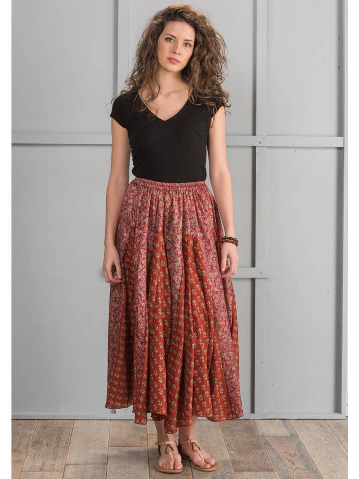 Namaste - Wholesale Skirt - Women's - Silk Sari Fabric Maxi Skirt