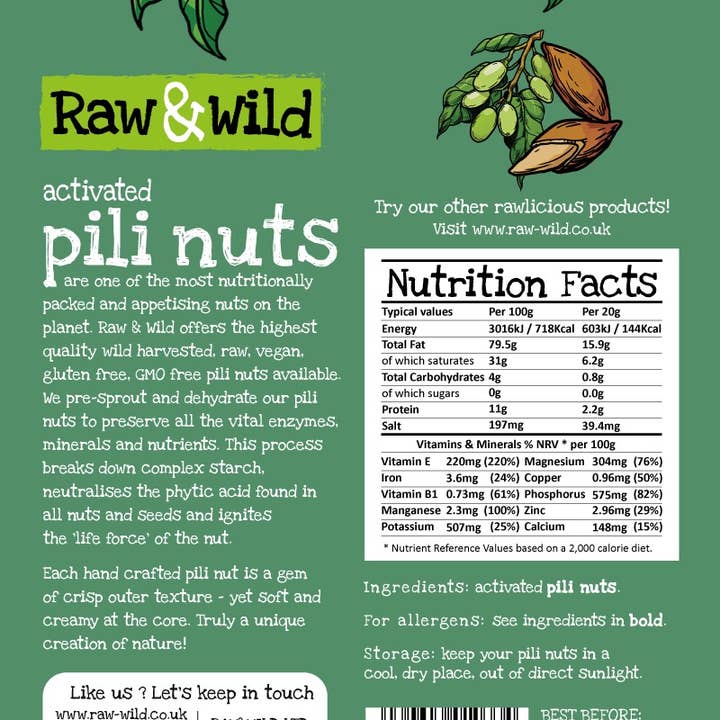 RAW & WILD – wholesale Nuts – 70g Activated Original Pili Nuts