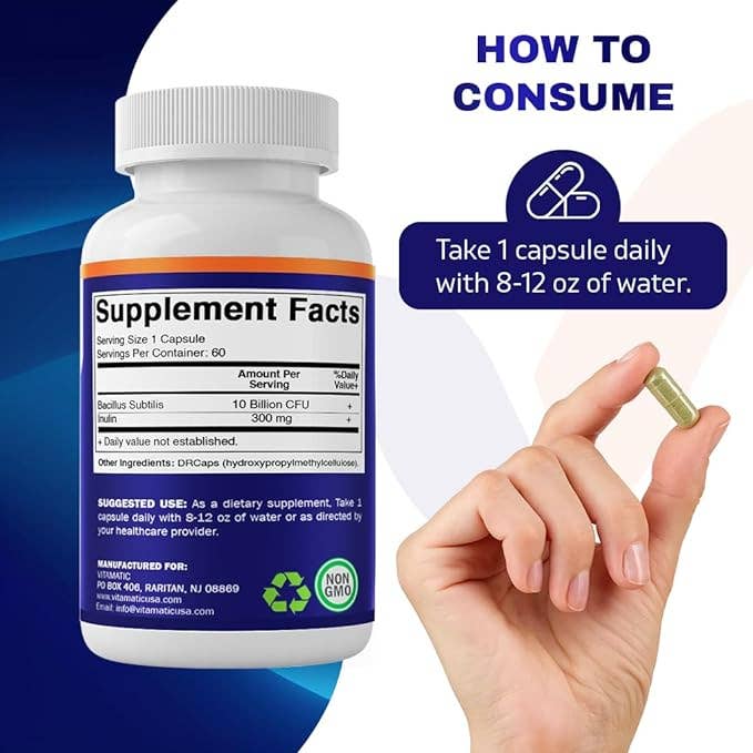 Vitamatic - Vendita all'ingrosso Vitamine/integratori orali - Vitamatic Bacillus Subtilis 10 miliardi 60 capsule DR