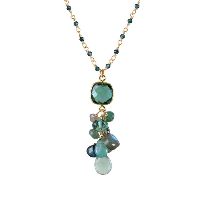 N-3813 GREEN QUARTZ, KYANITE, TOPAZ, LABRADORITE NECKLACE for wholesale by Alicia Van Fleteren Jewelry Design