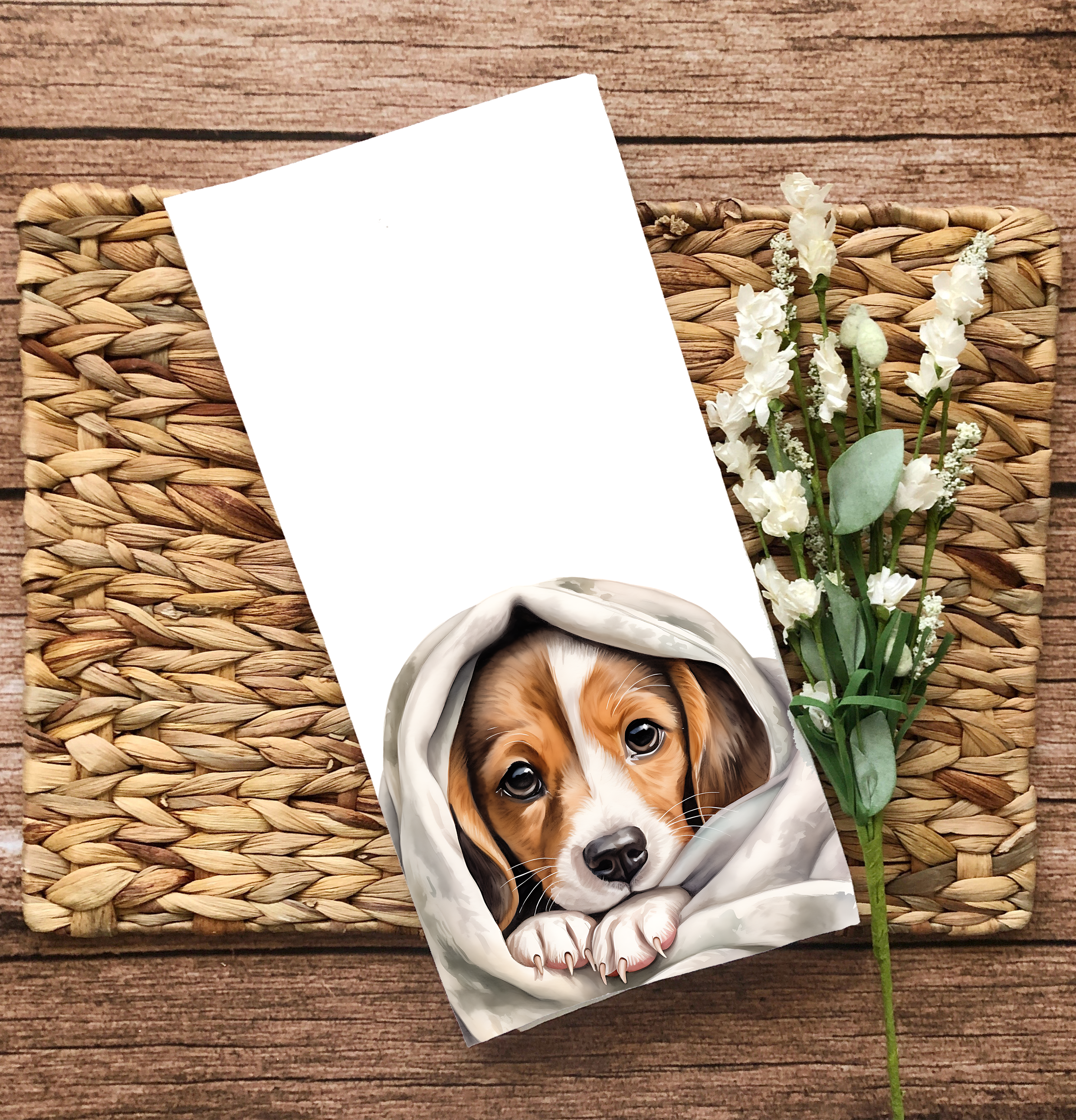 Homemade Hollydays Wholesale - Wholesale Tea Towel - Steve - Cute Puppy In Blanket - Unique  Dog Tea Towel1