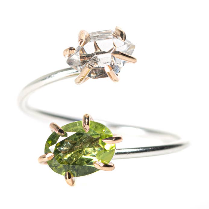 14K Gold Filled Herkimer Diamond & Tourmaline Infinity Ring for wholesale by Made Designs