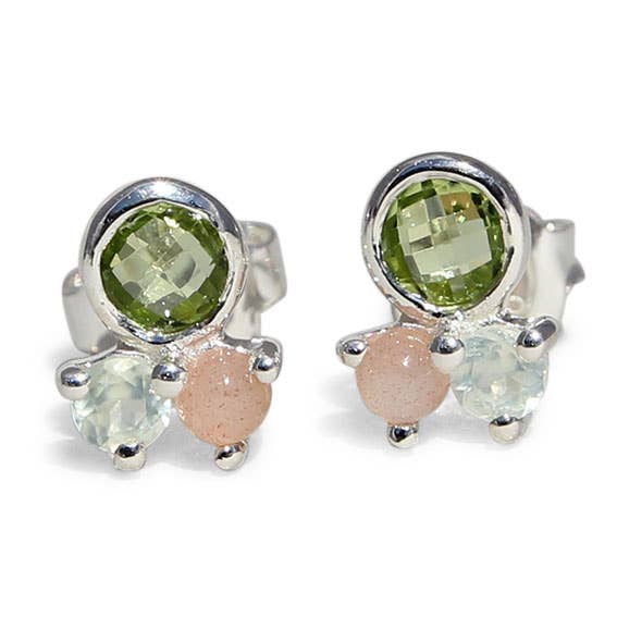 Campur GmbH - Wholesale Stud/Post Earrings - silver ear studs with peridot, prehnite and moonstone