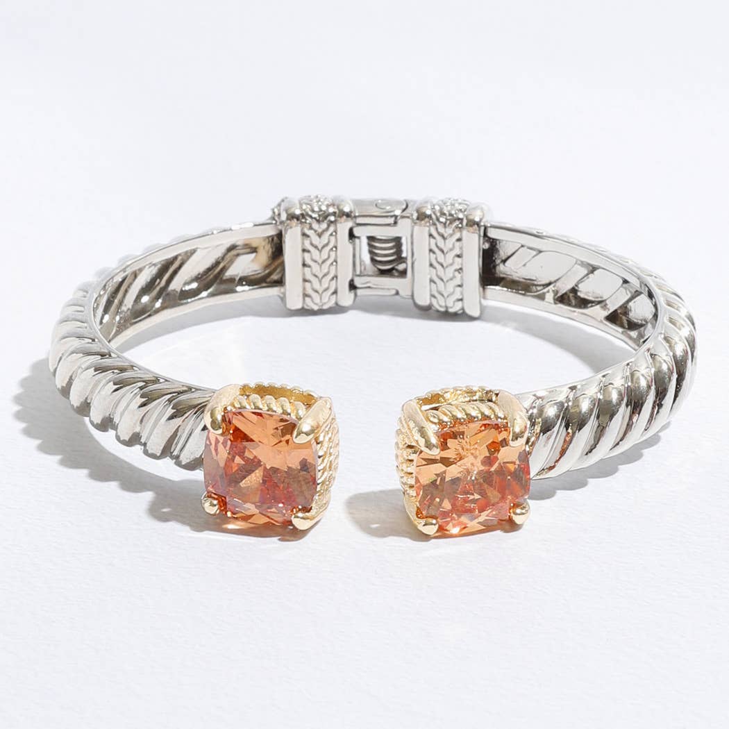 Fashion City - Wholesale Cuff Bracelet - Colored Square Rhinestone Edge Bangle Bracelet5