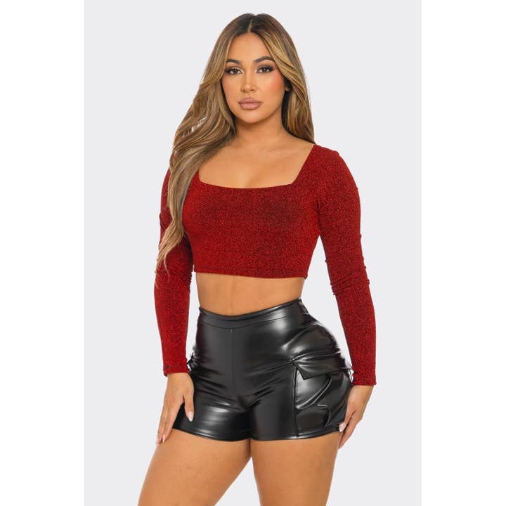 T6410 Lurex Glänsande Crop Top för wholesale av Uptown Apparel