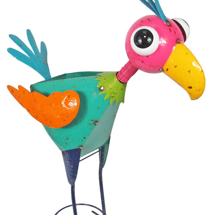 Continental Art Center - Wholesale Plant Pot - XL Colorful Enameled Metal Pink Face Peacock Planter