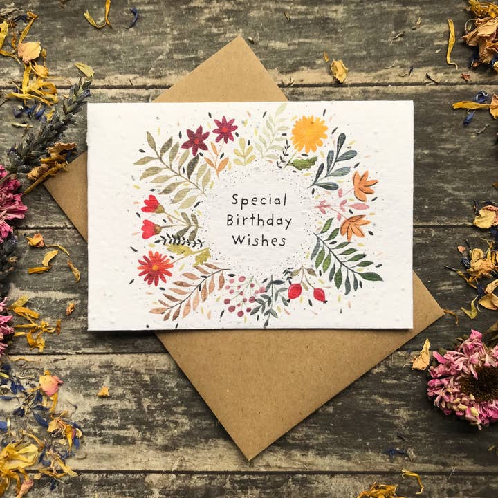 Plantable Seed Paper Birthday Card, Floral Greeting cards for wholesale by Erika's Whimsical Art