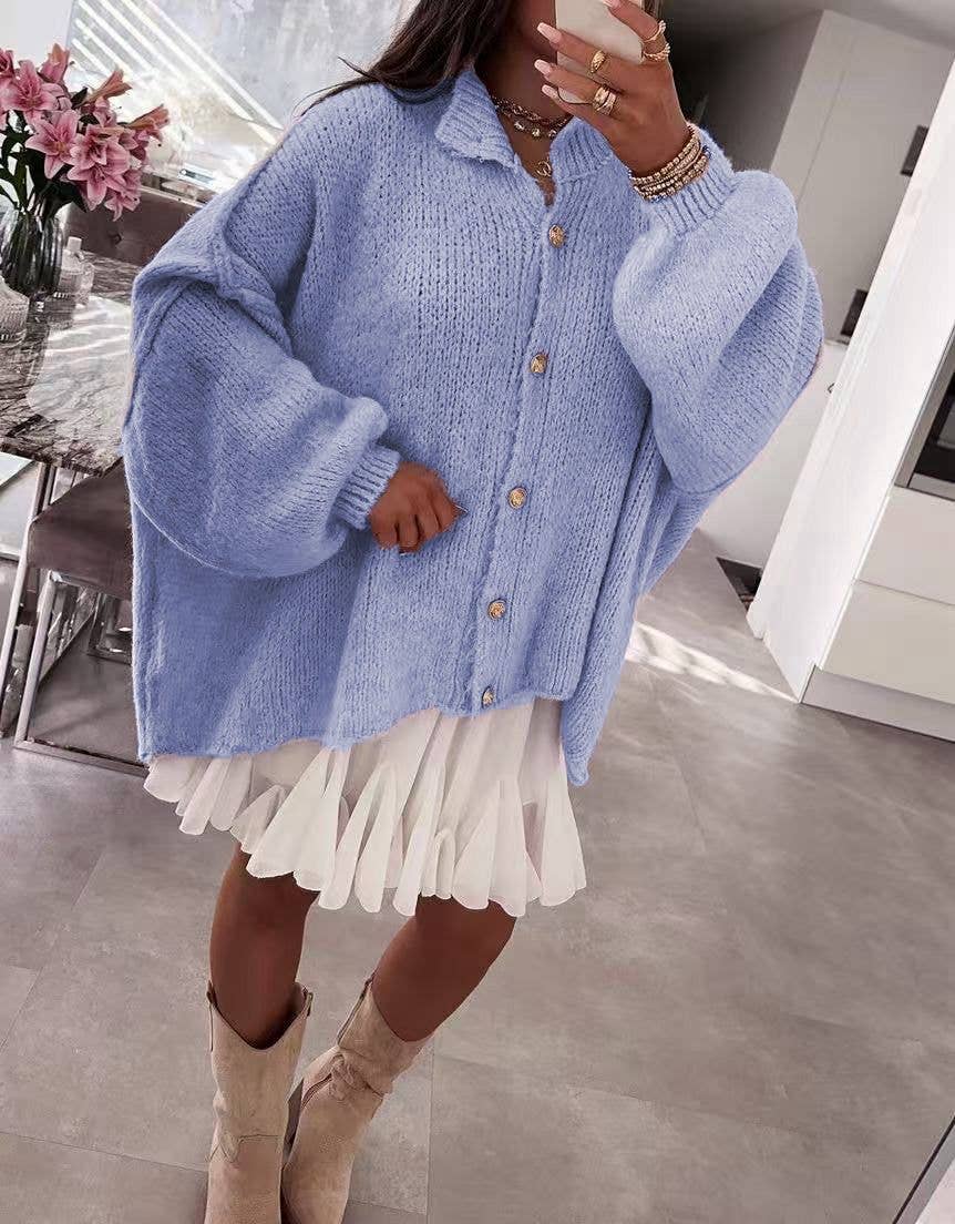 ESTEE BROWN - Vente Cardigan – femme - Gilet en laine avec boutons dorées - 10269