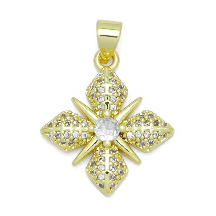 Gold Clear CZ Flower Charm Pendant, Sku#LK989 for wholesale by BestBeads&Beyond