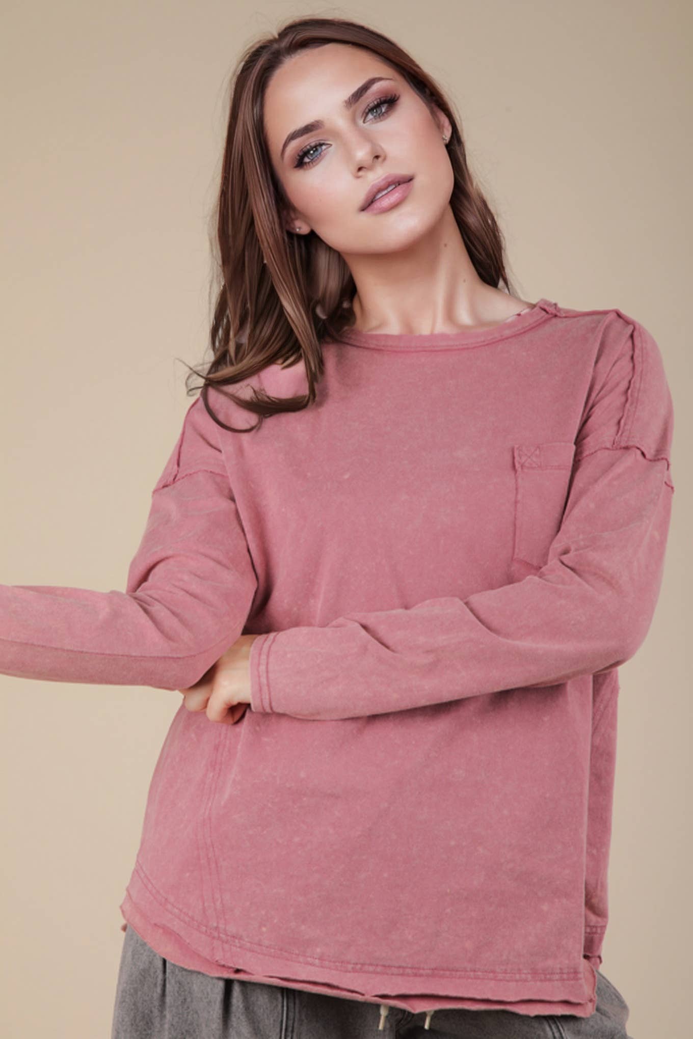 VERY J - Wholesale Knit Top - Women's - NT11817-Mineral Washed Casual Knit Top14