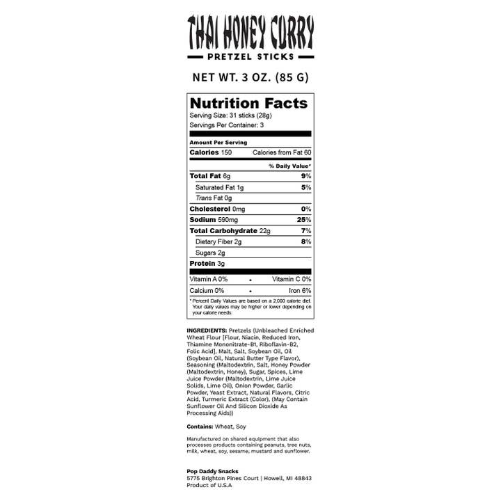 Pop Daddy Snacks - Wholesale Pretzels - Thai Honey Curry Seasoned Pretzels 3.0 oz2