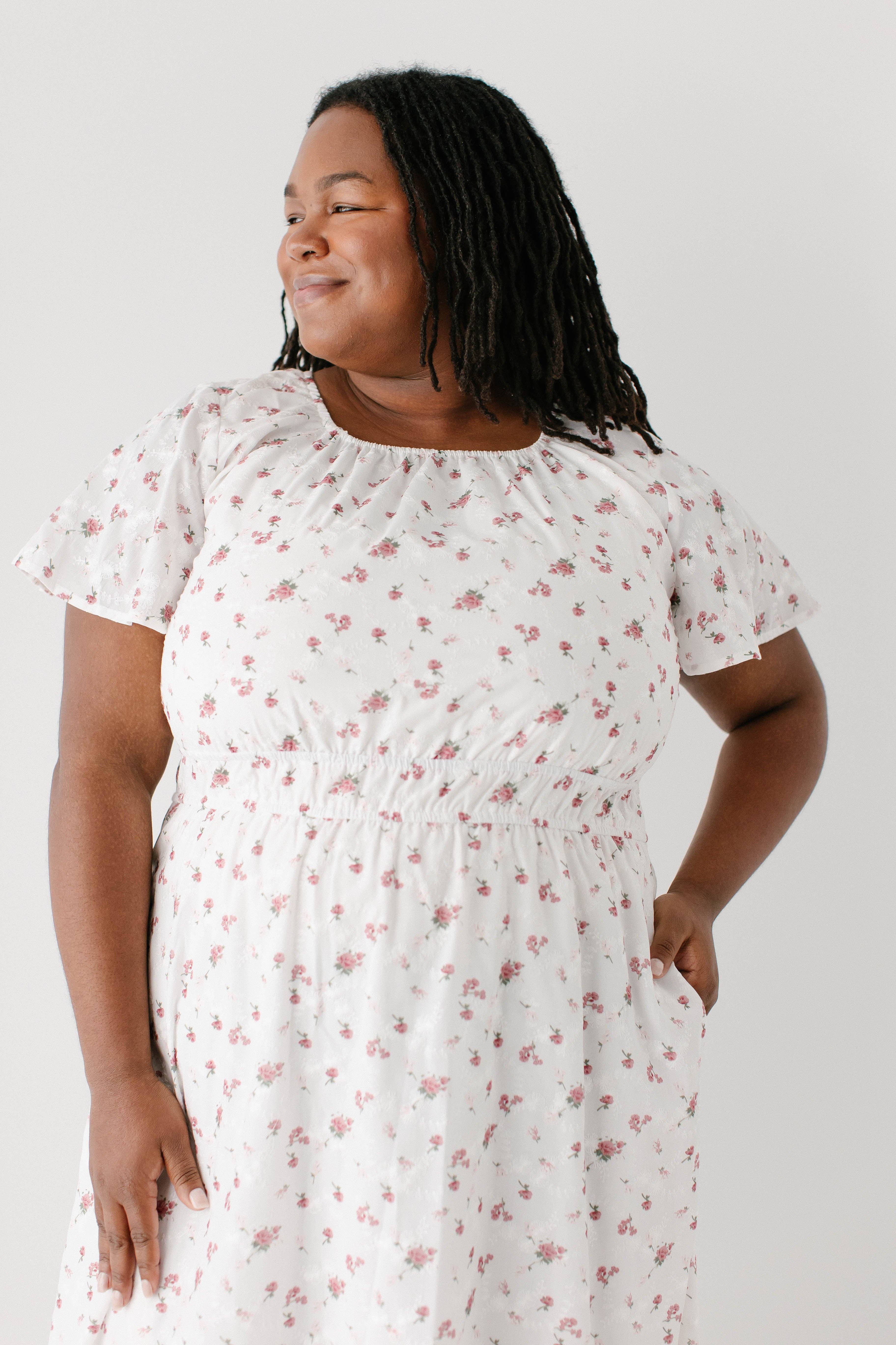 White 'Cynthia' Embroidered Floral Print Dress for wholesale on Faire8