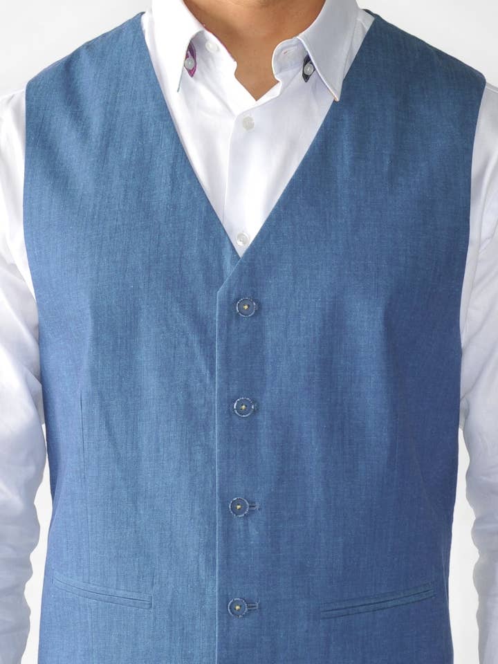 Blå Fast Knapp Dunväst för wholesale av Luchiano Visconti