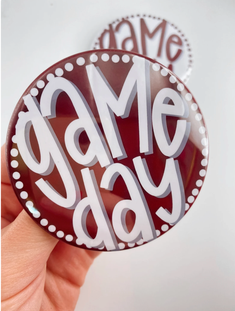Tailgated Co. - Wholesale Lapel Pin/Button - Maroon Polka Dot Game Day Button2