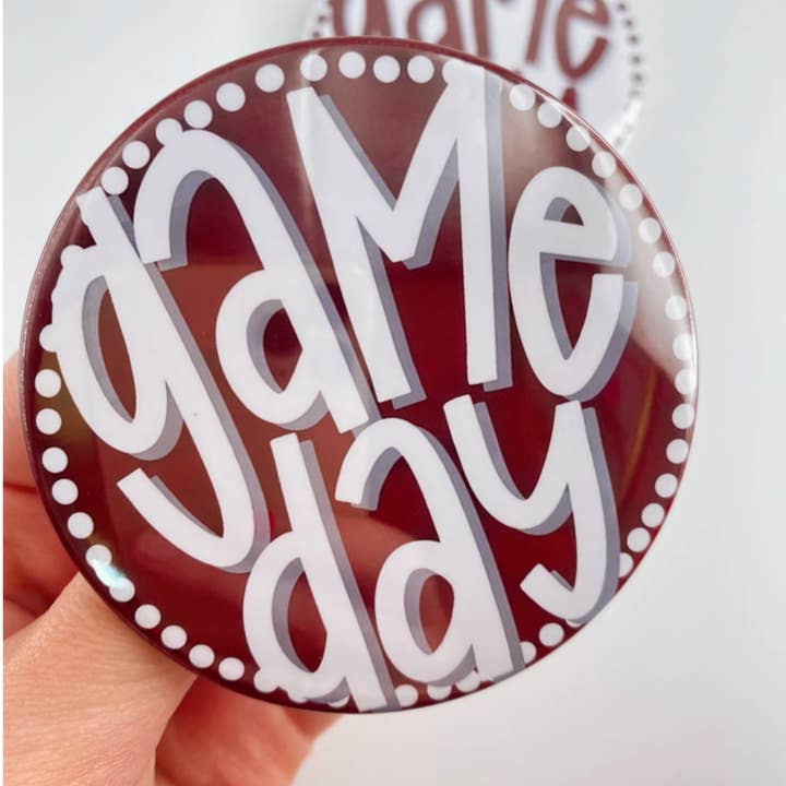 Tailgated Co. - Wholesale Lapel Pin/Button - Maroon Polka Dot Game Day Button3