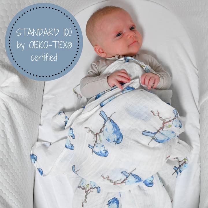 LollyBanks - Wholesale Swaddle - Baby - Bluebird Of Happiness Baby Muslin Swaddle Blanket2