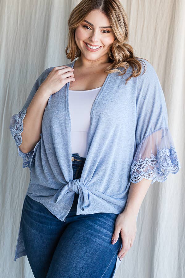 7th Ray – Engroshandel Cardigan - Dame – [PLUS SIZE] Cardigan til kvinder med blondeærmer til hverdagsbrug T4485XL8