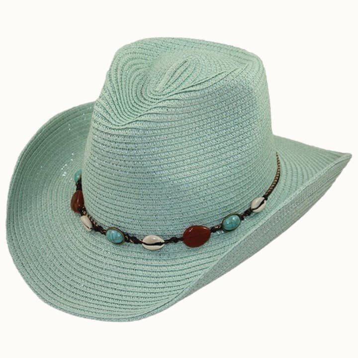 Olive & Pique - Wholesale Cowboy Hat – Women’s - Straw Pinch Crown Western Cowboy Hat with Shell Band0