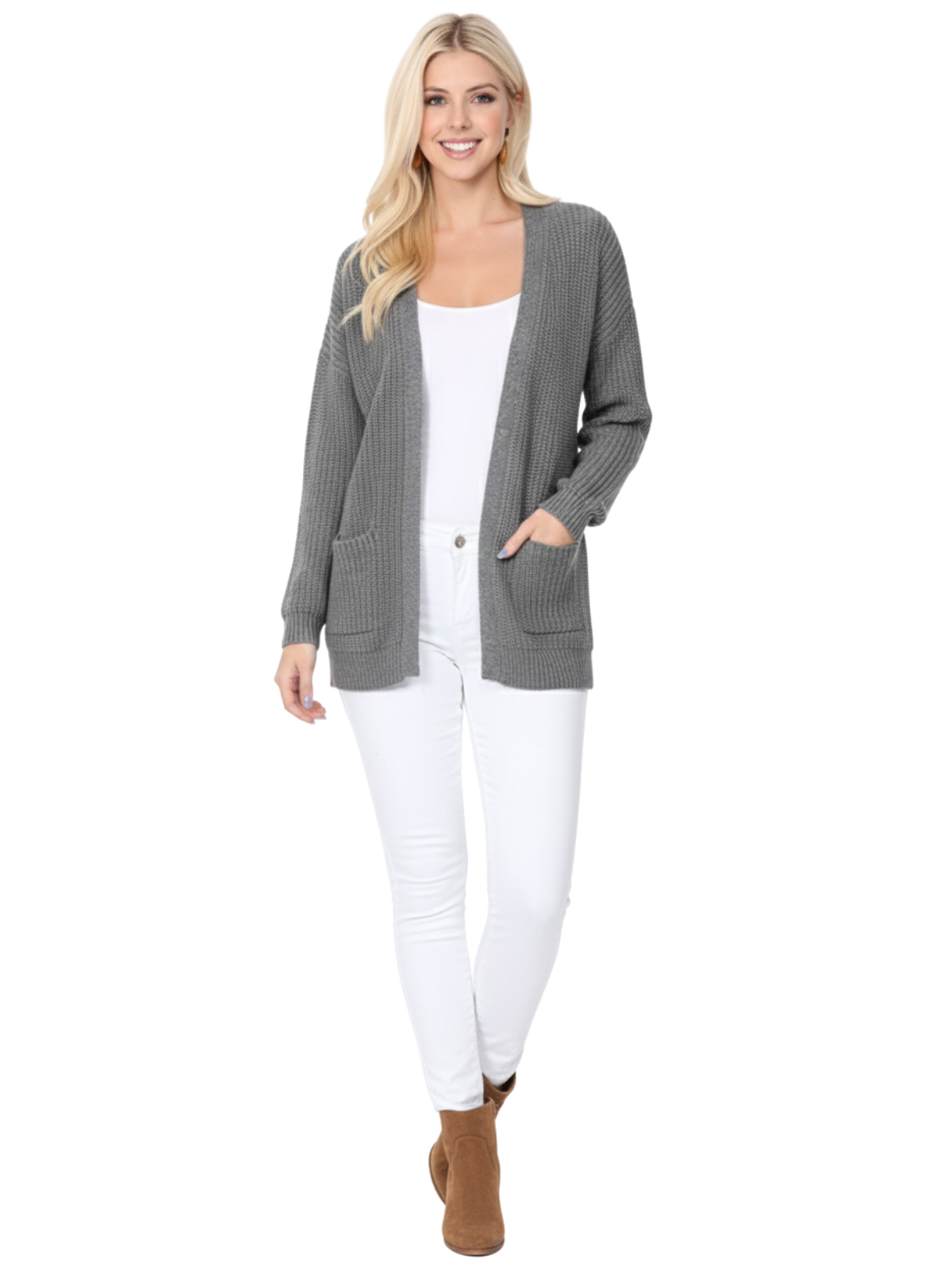 Mak – wholesale Cardigan – Women’s – Women's Waffle Knit Open Front Sweater Cardigan HK82468