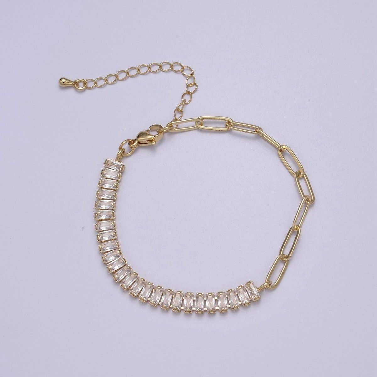 Aim Eternal - Venta al por mayor Pulseras de tenis - Pulsera delicada de media baguette y medio clip de papel, chapada en oro, pulsera de tenis, pulsera de fusión de circonita cúbica | Precios de liquidación de WA-839 a WA-85211