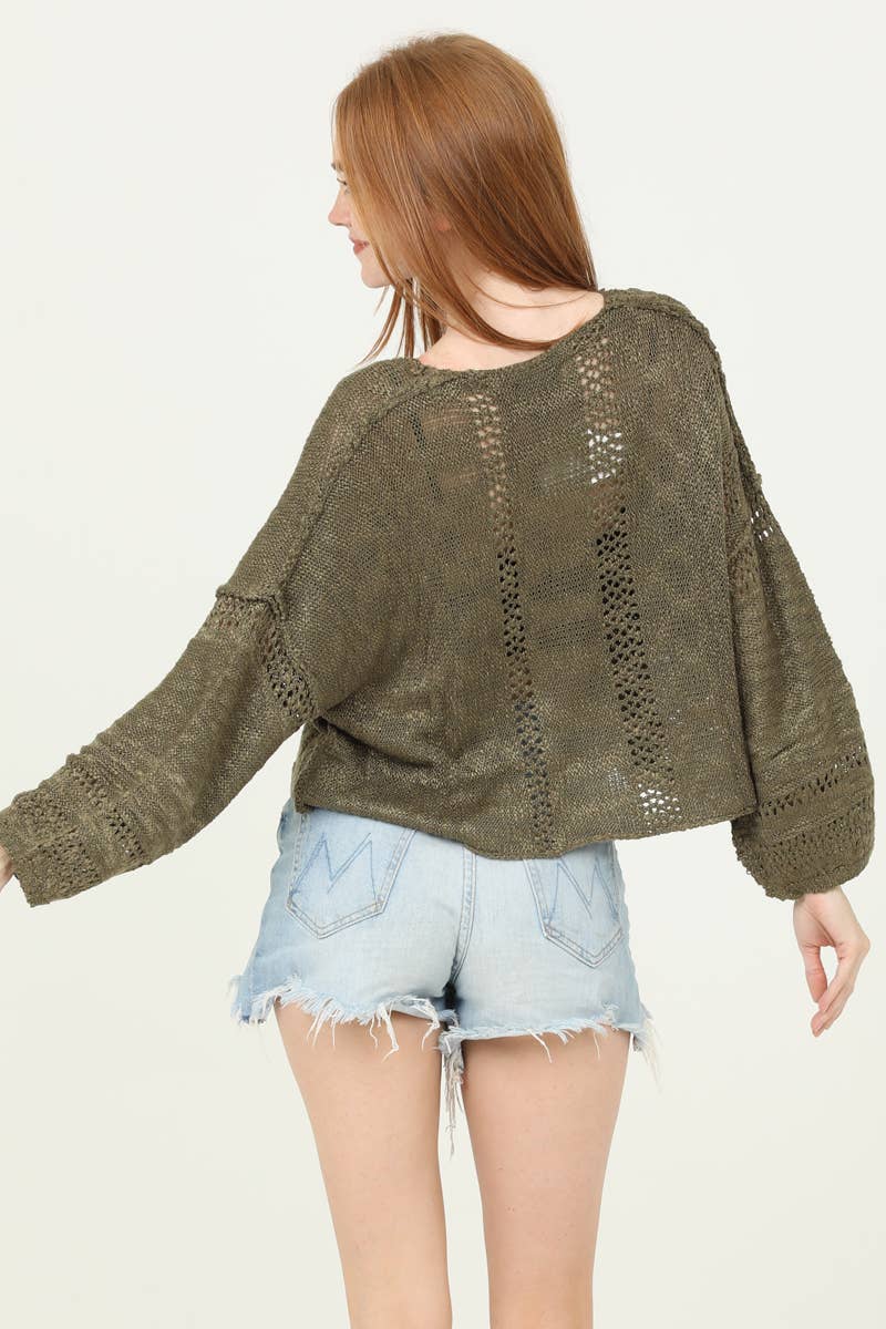 ANGIE - Wholesale Knit Sweater - Women's - XHE55-ASIS BEACHY LIGHT WEIGHT V NECK CROP PULLOVER SWEATER49