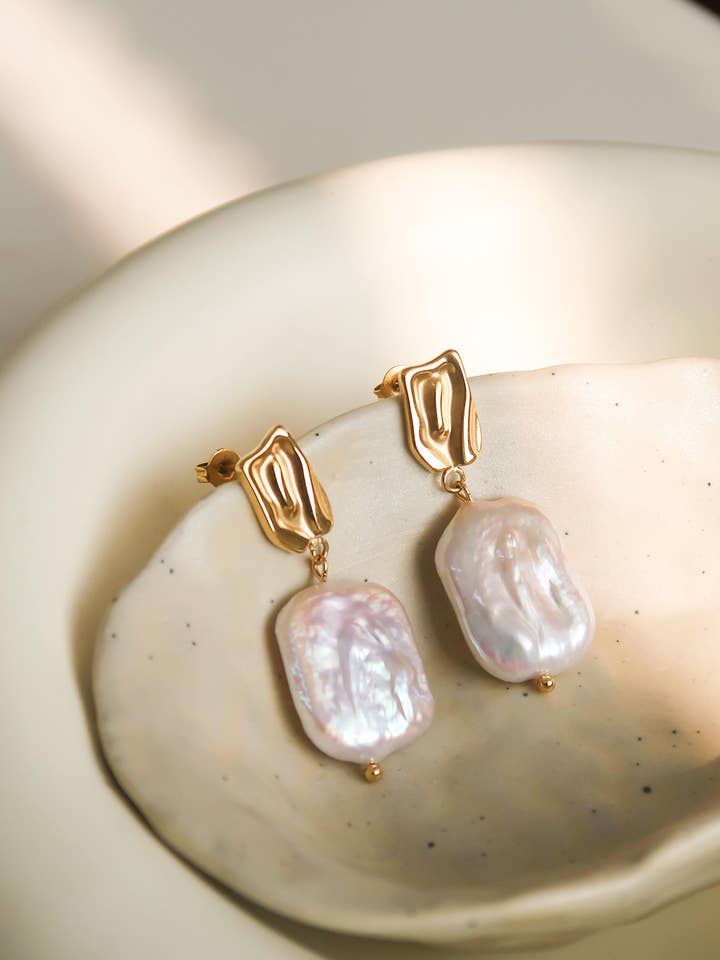 Charis Non-Tarnish Baroque Pearl Gold Earring for wholesale by Flânerie by MAIQ