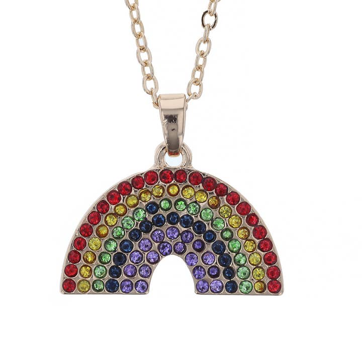 Guld Tone Rainbow Pend halskæde w Multi farvede krystaller for engroshandel hos Luxe on Main LLC