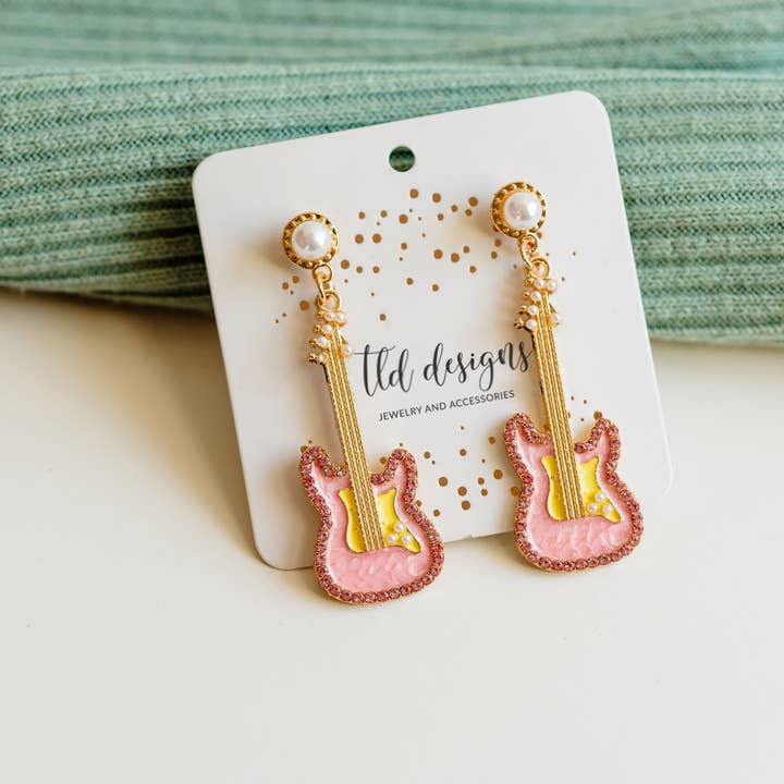 TLD Designs - Vendita all'ingrosso Orecchini pendenti - Chitarre rosa2