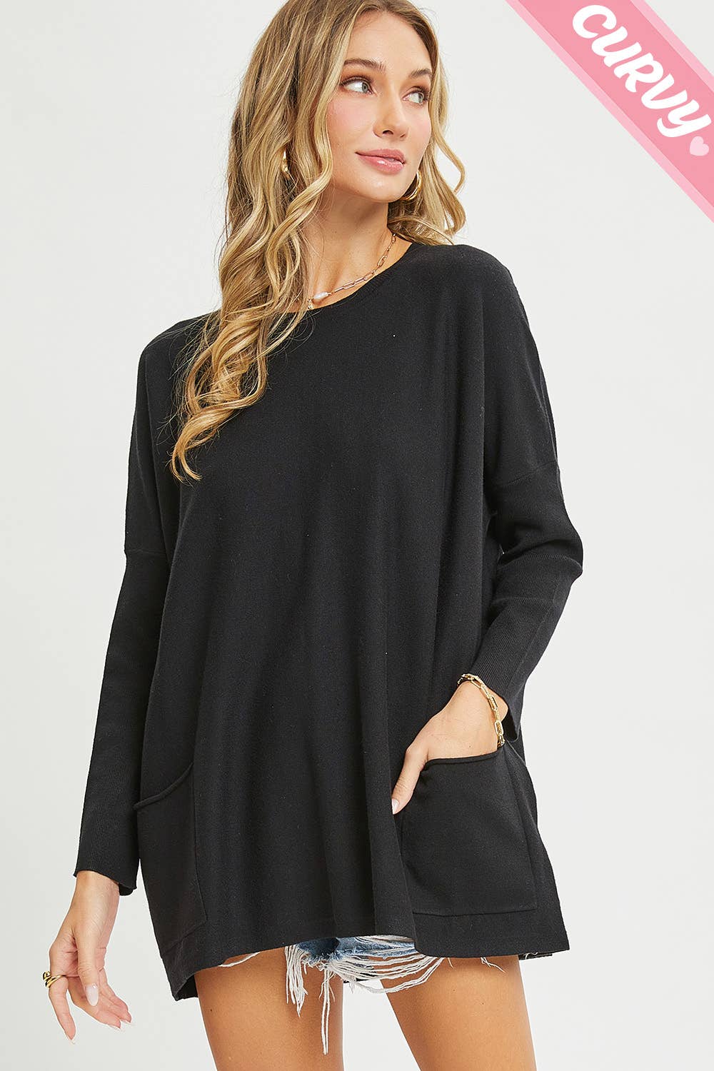 Sweet Lovely by Jen - Wholesale Tunic Sweater - Women's - FRONT POCKET OVERSIZE SWEATER PLUS SIZE20