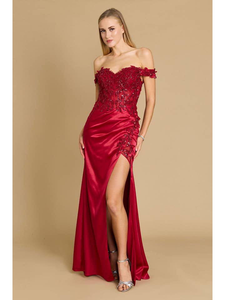 Kos Couture - Wholesale Gown - Women's - Fitted Corset Off-Shoulder Formal Prom Gown