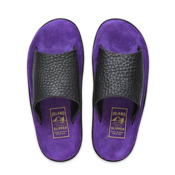 Sandale en cuir de taureau classique, noire pour la vente par Island Slipper