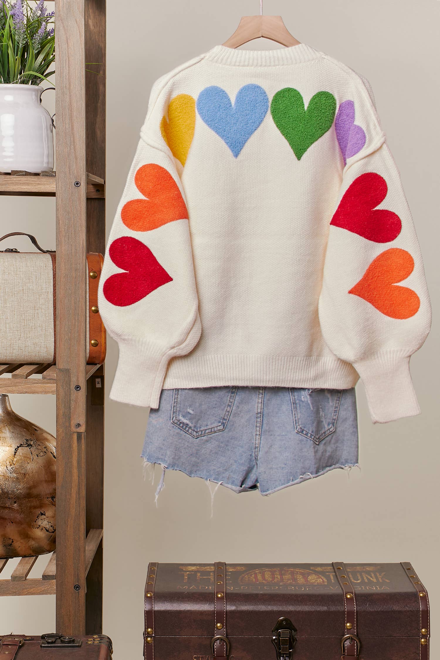 Ivory Multi Rainbow Heart Shaped Patch Sweater for wholesale on Faire2
