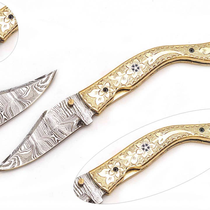 OnlyViking - Vente Couteau de poche/étui - Couteau pliant doré exquis : un chef-d'œuvre d'élégance7