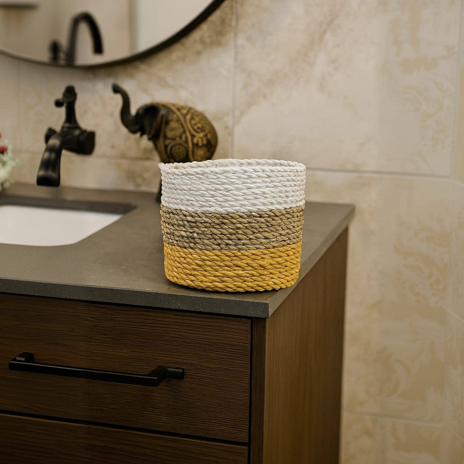 Etnico del Mondo - Wholesale Basket - Set of 3 Baskets in Algae with Handle Ø20/17/14 cm #15