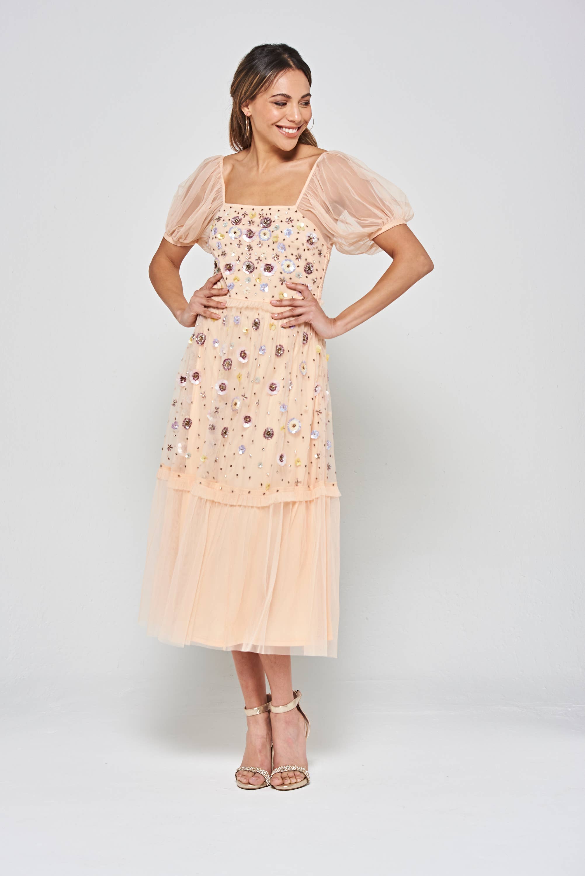 Amande Robe midi à col carré à imprimé floral Jalin en vente sur Faire5