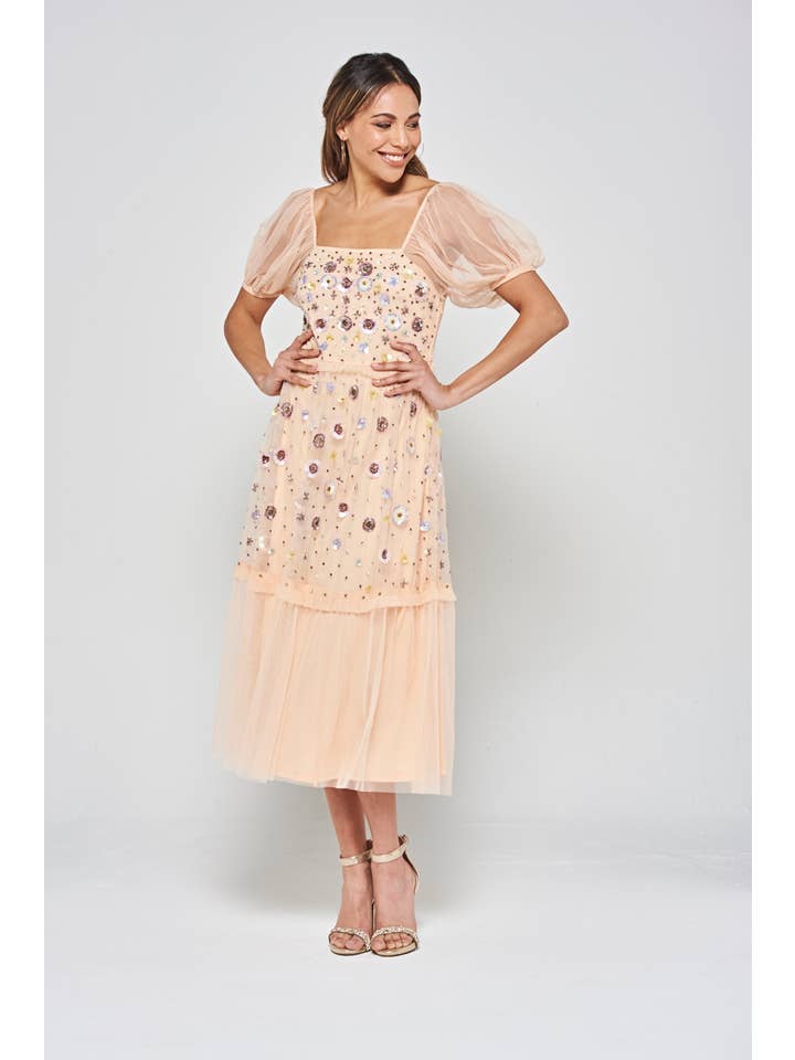 Amande Robe midi à col carré à imprimé floral Jalin en vente sur Faire5