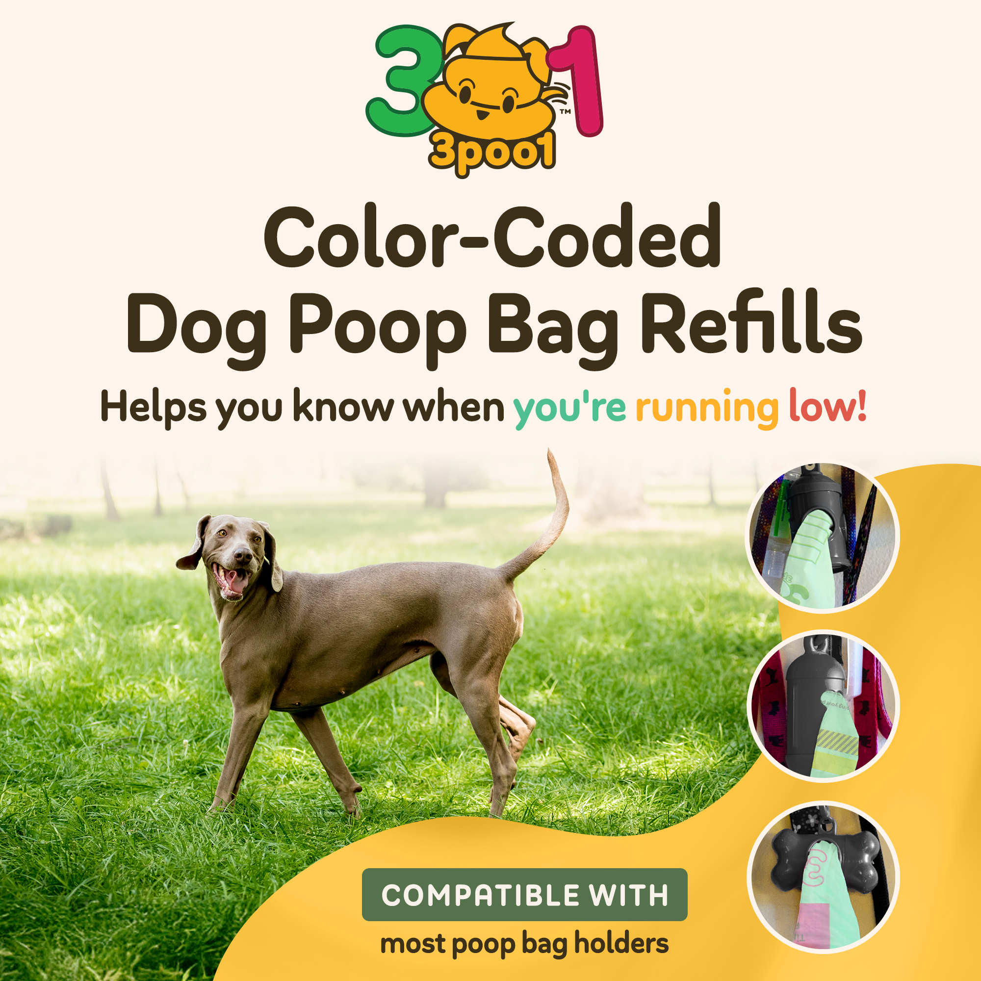 3poo1 - Wholesale Pet Poop Bag - 3poo1 Color-Coded Dog Poop Bags, Plant-Based + Eco-Friendly6