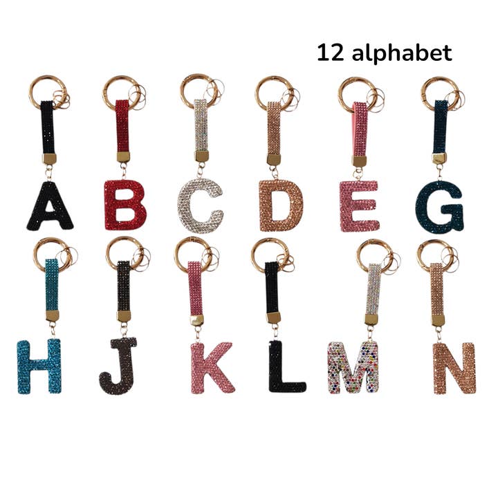 ASSORTED Rhinestone Alphabet Initial Letter Key Chain KC001..(12PC) for wholesale on Faire4