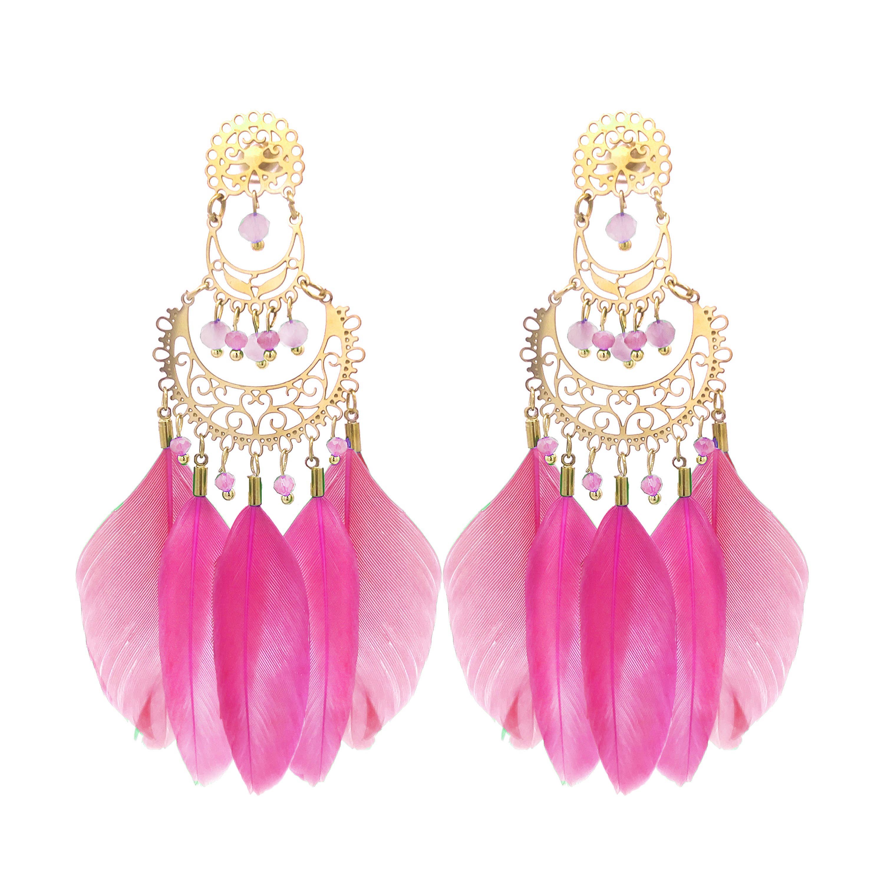 AMORINO SRL - Wholesale Hangende/ronde oorbellen - Oorbel met veren - YNK23100F1342