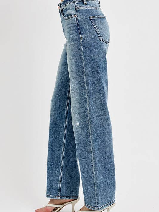 Medium RISEN Full Size Distressed Wide Leg Jeans Plus Size for wholesale on Faire