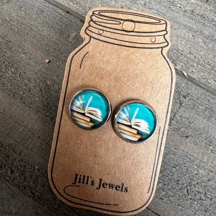 Jill's Jewels - Wholesale Stud/Post Earrings - Book Stud Earrings Book Lover Reader Earrings