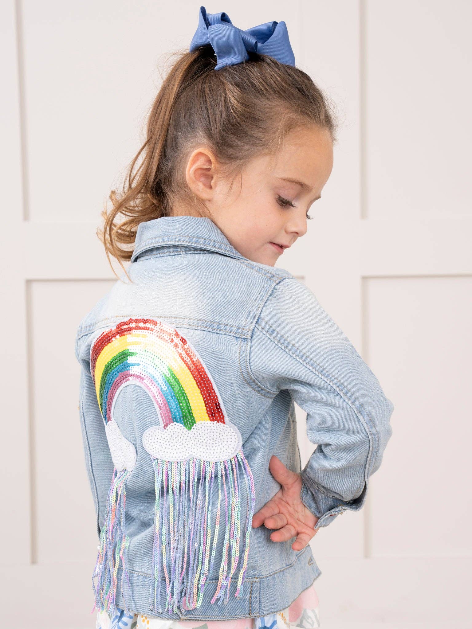 Marie Nicole Clothing - Wholesale Denim Jacket - Kids - Rainbow Sequin Denim Jacket4