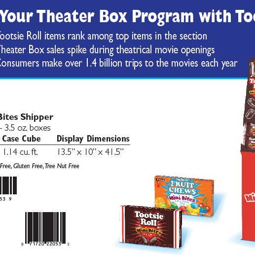 Shop The King - Wholesale Retailer Display - Food & Drink - Tootsie Mini Bites Theater Box Display Shipper Floor 72ct0